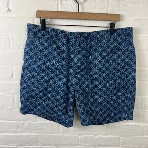Lauren Ralph Lauren Men's Geometric Drawstring Chino Shorts Blue White Size 12